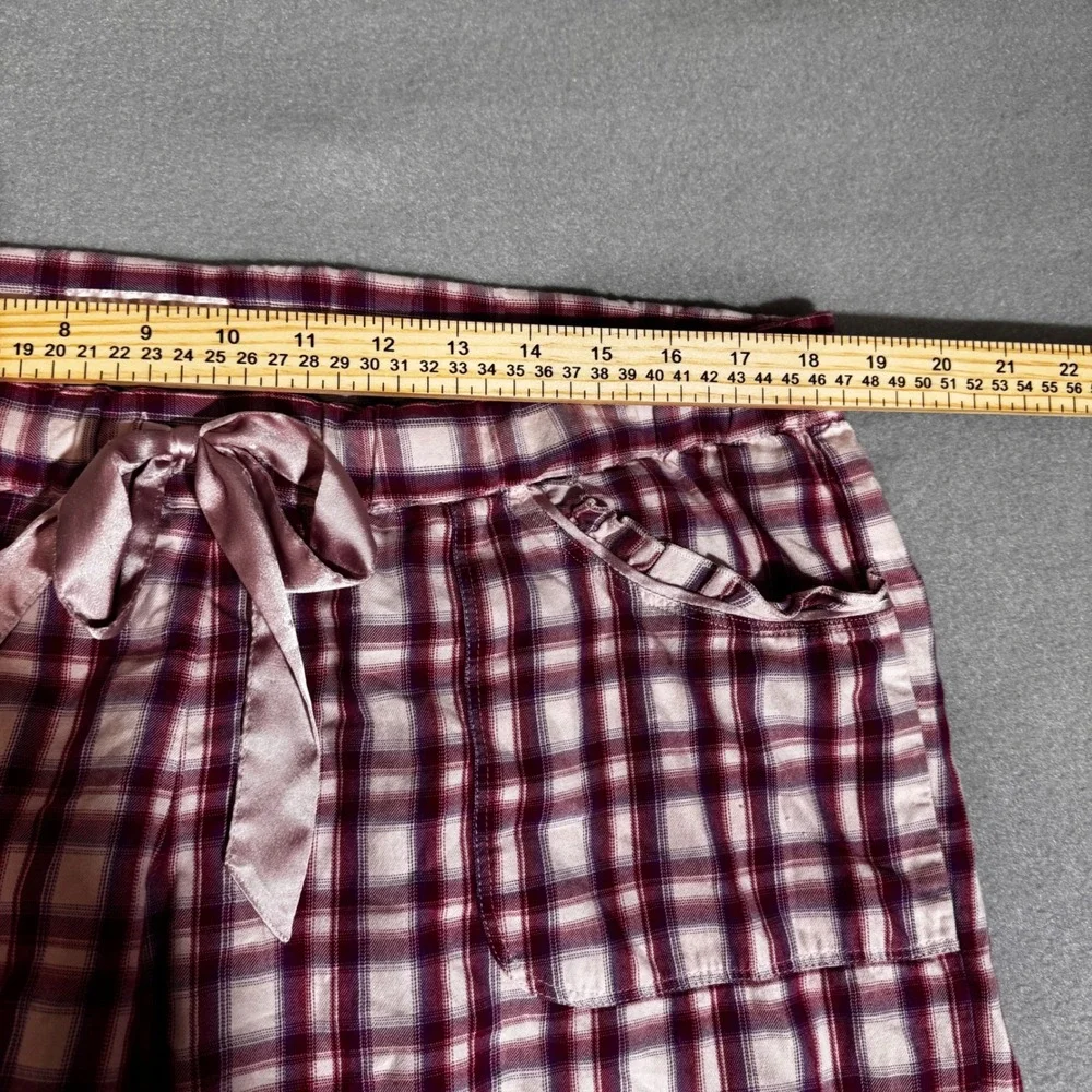 Victoria's Secret Pink Plaid Cotton Pajama Pants Satin Bow Pockets Large